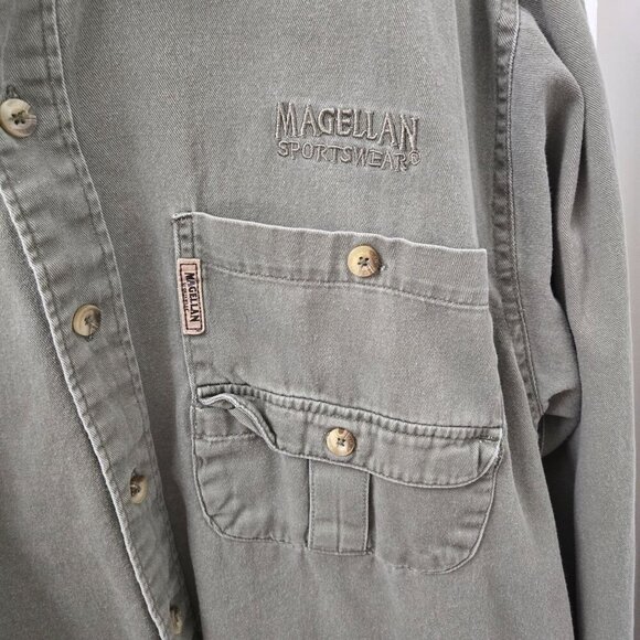 Magellan Button up shirt Quilted Mens Medium Olive Green Hunting Outdoor Cotton - Picture 7 of 9